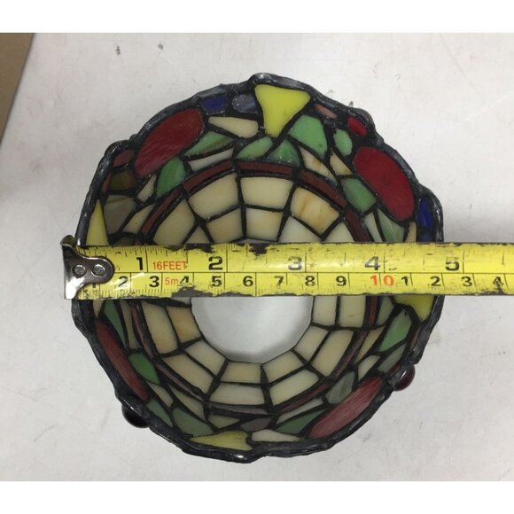 Beautiful Stained Glass Lamp Shade with Scalloped Top Edge & Inlaid Fruit Design - Picture 10 of 11